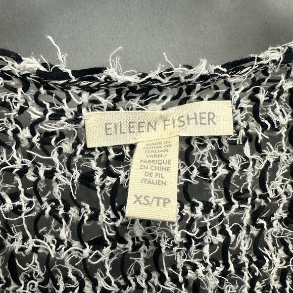 Eileen Fisher Boxy Open Knit Sheer Cropped Sweater black & white  size XS - Picture 4 of 16